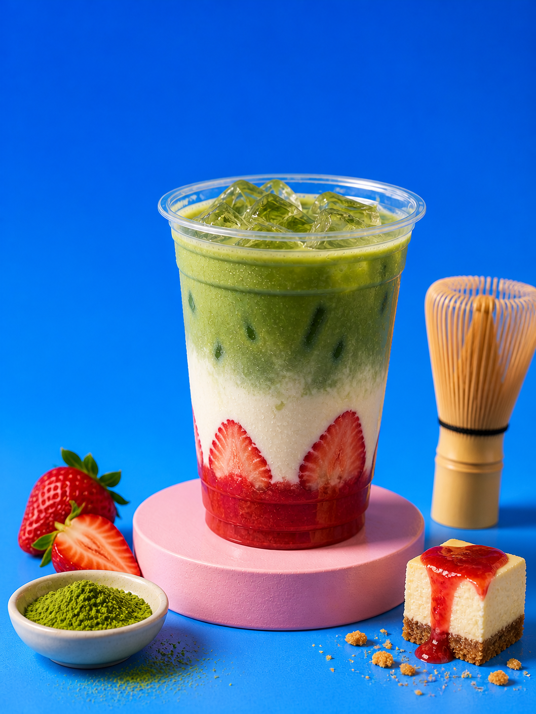 🍓 Strawberry Cheesecake Matcha Latte